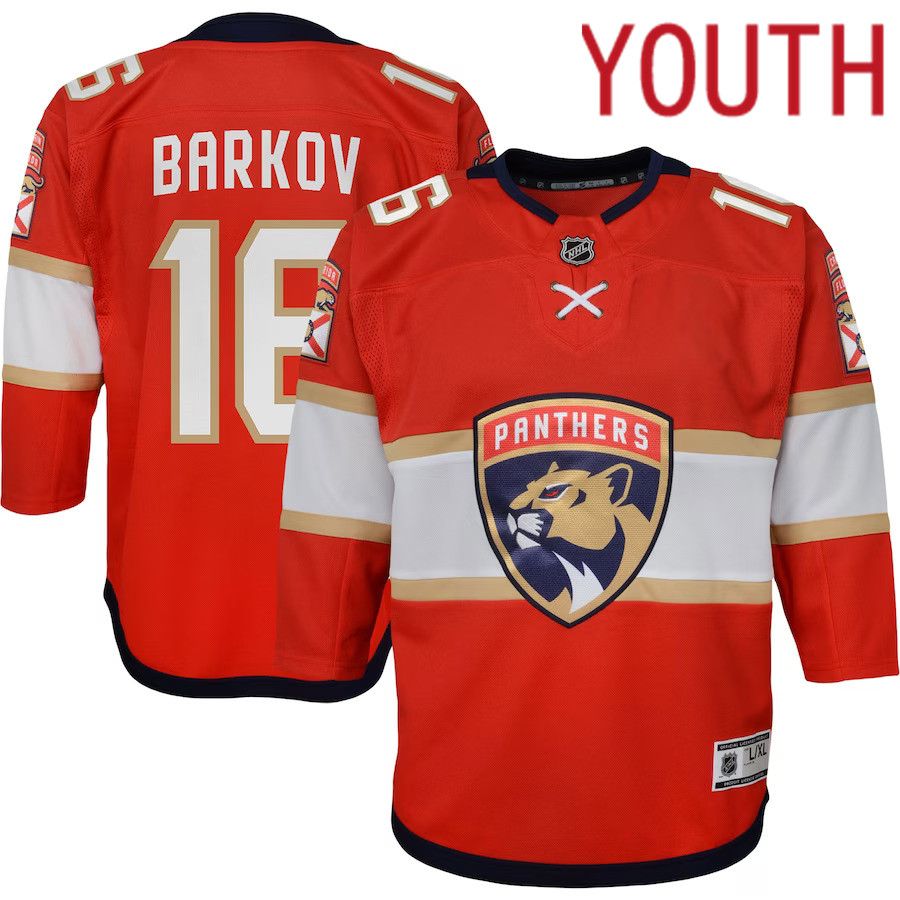 Youth Florida Panthers 16 Aleksander Barkov Red Home Captain Replica Player NHL Jersey